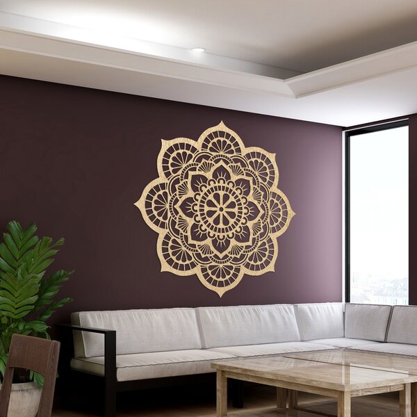 Dekorácia na stenu so symbolikou mandaly lotosový kvet | MYSTICA: Preglejka Topoľ - Honey 3071 20 cm 3803-98686 PR0204