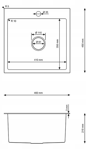 Erga HD, 1-komorový oceľový drez 460x450x210 mm, zlatá, ERG-MLS-HD4645G