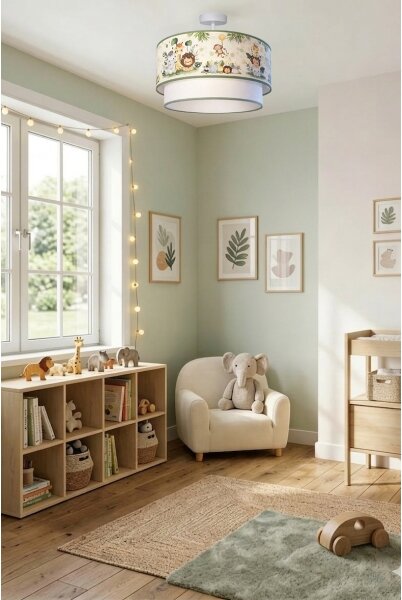 Brilagi-LED Detské prisadené stropné svietidlo BOBO 1xE27/60W/230V pr. 40 cm krémové / zelené / džungľa