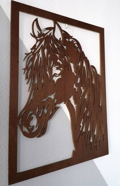 Vyrezávaný obraz na stenu z drevenej preglejky hlava koňa: Prírodná preglejka - Topoľ natural 40 x 50 cm 3907-44546 PR0293
