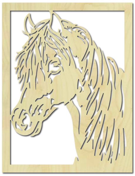Vyrezávaný obraz na stenu z drevenej preglejky hlava koňa: Prírodná preglejka - Topoľ natural 40 x 50 cm 3907-44546 PR0293