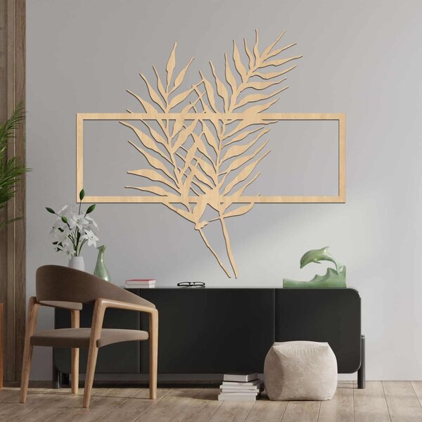 Drevený obraz s minimalistickými listami v ráme - PAPRADE: HDF - Javor 50 x 37 cm 3920-104826 HDF0303