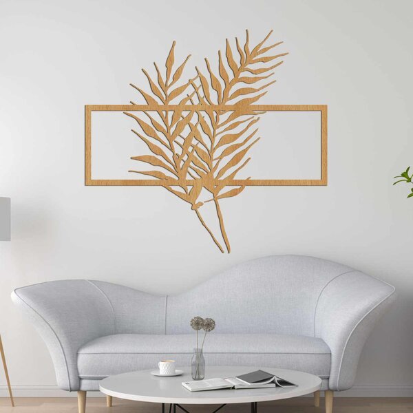 Drevený obraz s minimalistickými listami v ráme - PAPRADE: HDF - Javor 50 x 37 cm 3920-104826 HDF0303