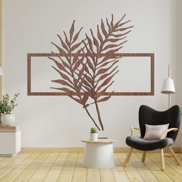 Drevený obraz s minimalistickými listami v ráme - PAPRADE: HDF - Javor 50 x 37 cm 3920-104826 HDF0303