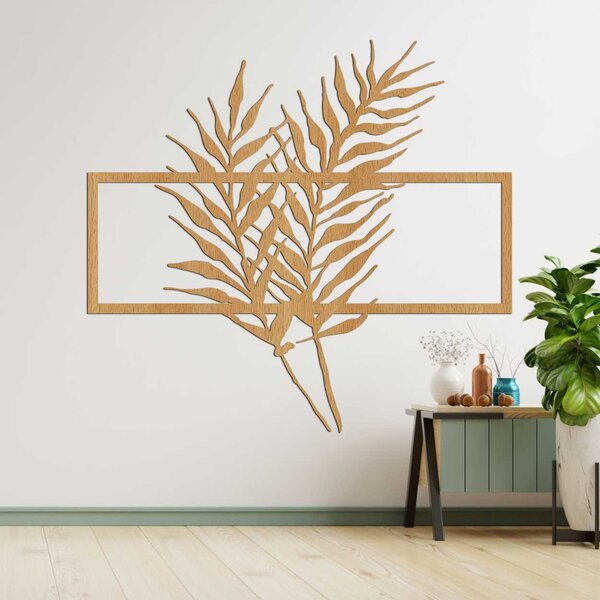 Drevený obraz s minimalistickými listami v ráme - PAPRADE: HDF - Javor 50 x 37 cm 3920-104826 HDF0303