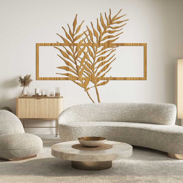 Drevený obraz s minimalistickými listami v ráme - PAPRADE: HDF - Javor 50 x 37 cm 3920-104826 HDF0303