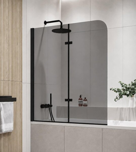 Badplaats Vaňová Zástena Austin 120 x 140 cm - Dymové Sklo - Čierna - Otočná Zástena 5 mm - Bezpečnostné Sklo a Antikalk