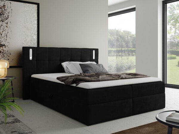 Čalúnená boxspring manželská posteľ s vrchným matracom Dancer - čierna Rozmer: 180x200