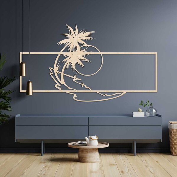 Drevený dekoračný panel s palmami a západom slnka - PALMA: Preglejka Topoľ - Honey 3071 120 x 69 cm 3944-106985 PR0323