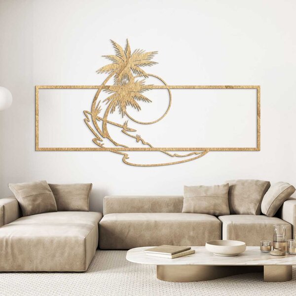 Drevený dekoračný panel s palmami a západom slnka - PALMA: Preglejka Topoľ - Honey 3071 120 x 69 cm 3944-106985 PR0323