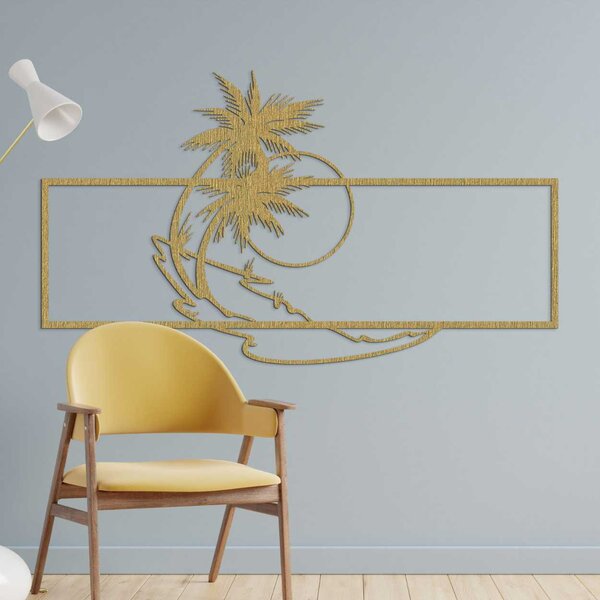 Drevený dekoračný panel s palmami a západom slnka - PALMA: Preglejka Topoľ - Honey 3071 120 x 69 cm 3944-106985 PR0323