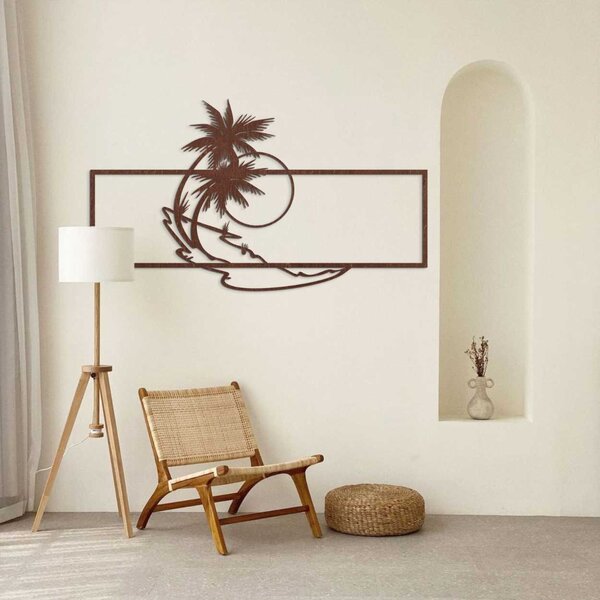 Drevený dekoračný panel s palmami a západom slnka - PALMA: Preglejka Topoľ - Honey 3071 120 x 69 cm 3944-106985 PR0323