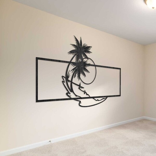 Drevený dekoračný panel s palmami a západom slnka - PALMA: Preglejka Topoľ - Honey 3071 120 x 69 cm 3944-106985 PR0323