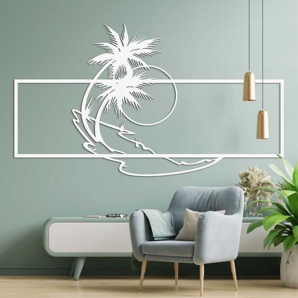 Drevený dekoračný panel s palmami a západom slnka - PALMA: Preglejka Topoľ - Honey 3071 120 x 69 cm 3944-106985 PR0323