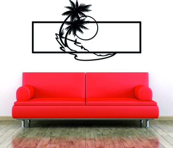 Drevený dekoračný panel s palmami a západom slnka - PALMA: Preglejka Topoľ - Honey 3071 120 x 69 cm 3944-106985 PR0323