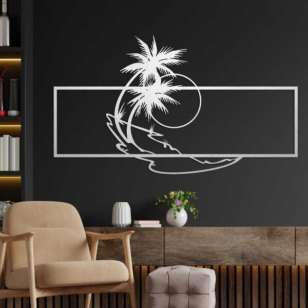 Drevený dekoračný panel s palmami a západom slnka - PALMA: Preglejka Topoľ - Honey 3071 120 x 69 cm 3944-106985 PR0323
