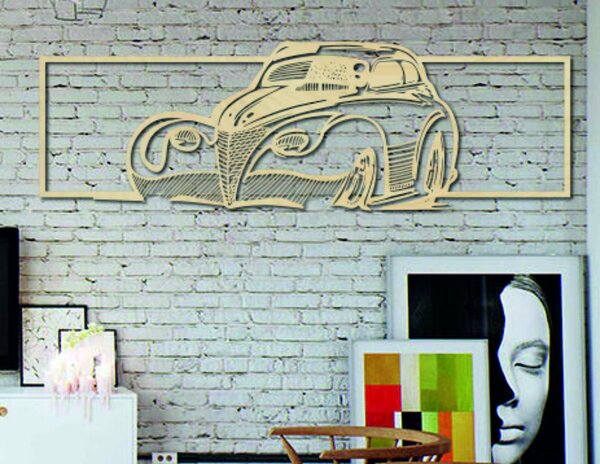 Retro stylizované drevené auto – dekoratívny obraz na stenu - SAMUEL: Prírodná preglejka - Topoľ natural 119 x 35 cm 3949-48935 PR0326