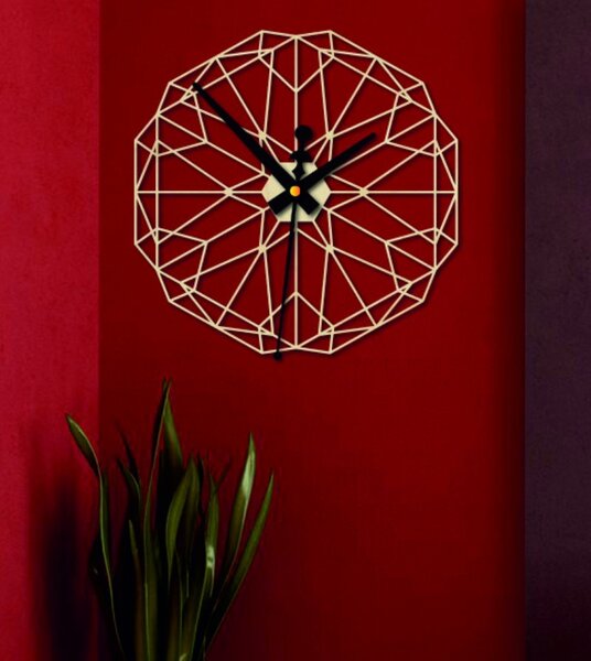 Geometrické hodiny na stenu z drevenej preglejky - CUDO: Prírodná preglejka - Topoľ natural 30 cm 3974-51604 PR0346