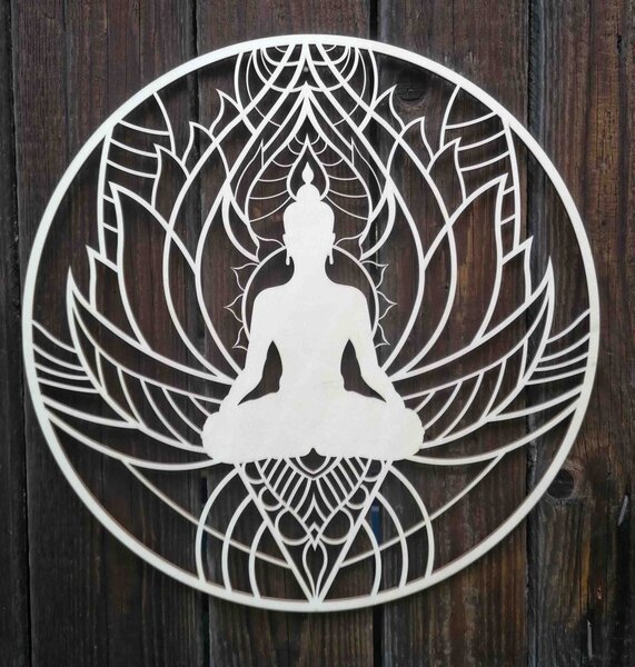 Obraz na stenu mandala a budha - POKOJ: Prírodná preglejka - Topoľ natural Rozmer 50 cm 3981-51959 PR0351