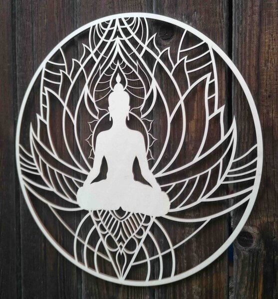 Obraz na stenu mandala a budha - POKOJ: Prírodná preglejka - Topoľ natural Rozmer 50 cm 3981-51959 PR0351