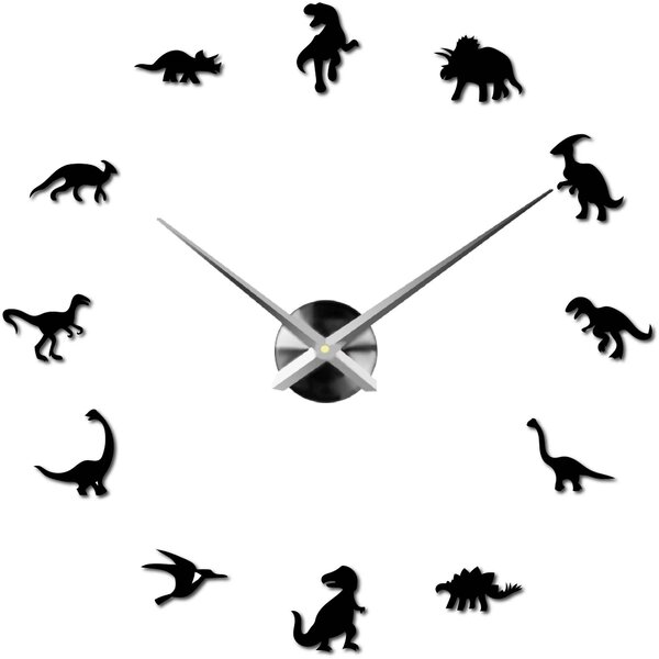 Zrkadlové nástenné hodiny veľké dinosauri: Čierna Ral 9005 80 cm 3986-52131 12SZ067