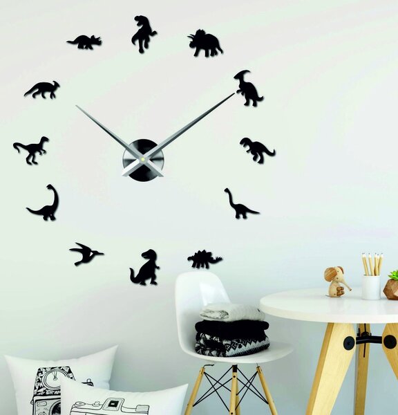Zrkadlové nástenné hodiny veľké dinosauri: Čierna Ral 9005 80 cm 3986-52131 12SZ067