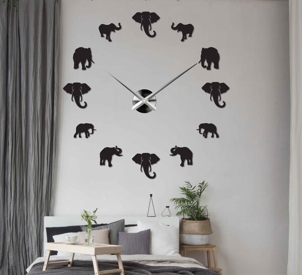 Sentop - Moderné nalepovacie nástenné hodiny na stenu slon i zlaté SZ070: Čierna Ral 9005 80 cm 3990-52383 12SZ070