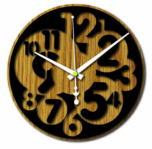 Sentop - Moderné nástenné hodiny čísla HDKF019 MDF dub - čierne: Strieborné ručičky 30 cm 4002-53656 HDKF019 HDF