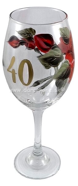 Pohár na víno k 40 narodeninám červené ruže