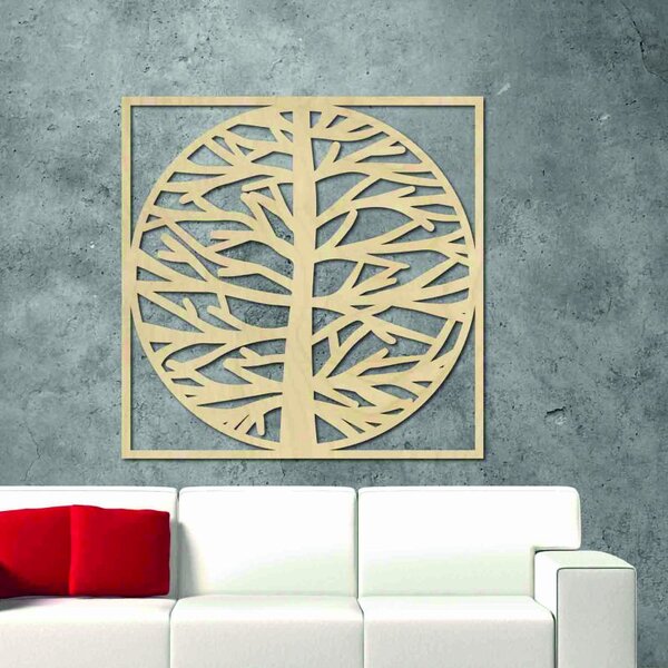 Obraz na stenu strom v ráme MRLVENA: Prírodná preglejka - Topoľ natural Rozmer 40 cm 4016-55826 PR0372-A plywood tree of life