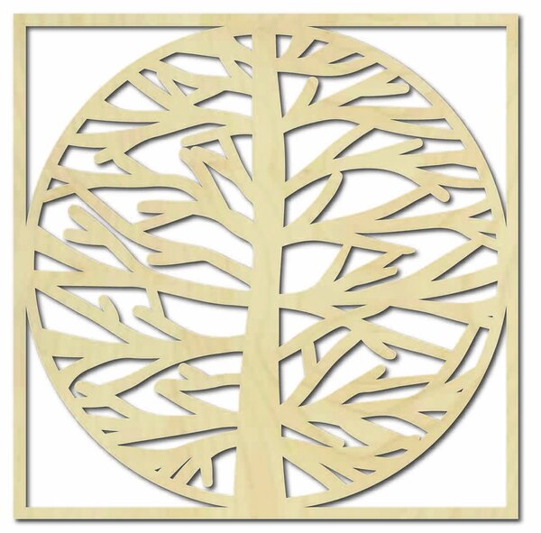 Obraz na stenu strom v ráme MRLVENA: Prírodná preglejka - Topoľ natural Rozmer 40 cm 4016-55826 PR0372-A plywood tree of life