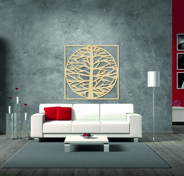 Obraz na stenu strom v ráme MRLVENA: Prírodná preglejka - Topoľ natural Rozmer 40 cm 4016-55826 PR0372-A plywood tree of life