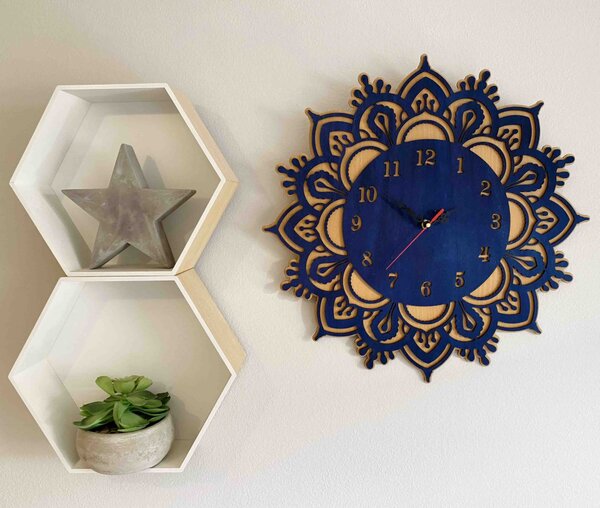 Drevené hodiny na stenu modré - dvojvrstvové: Strieborné ručičky 30 cm 4022-56169 PR0375 - A MDF BUK - MODRA RAL5002 TOPOĽ