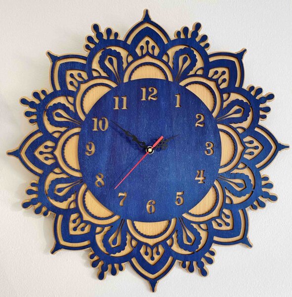 Drevené hodiny na stenu modré - dvojvrstvové: Strieborné ručičky 30 cm 4022-56169 PR0375 - A MDF BUK - MODRA RAL5002 TOPOĽ