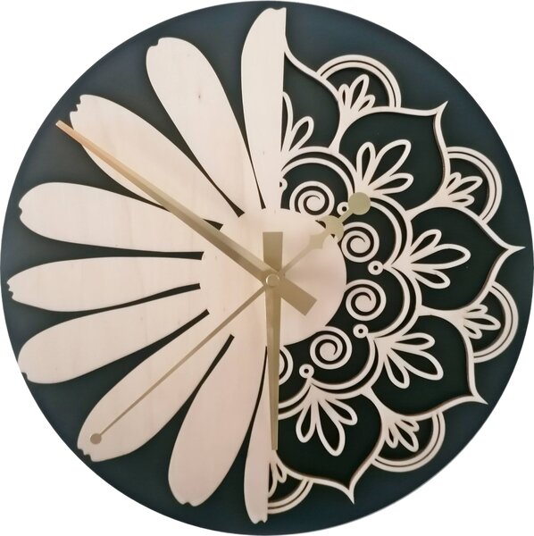 Drevené hodiny na stenu kvet života | SEDMA: Strieborné ručičky 30 cm 4021-56130 PR0374 MDF-playwood