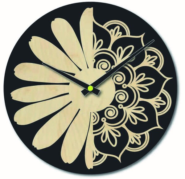 Drevené hodiny na stenu kvet života | SEDMA: Strieborné ručičky 30 cm 4021-56130 PR0374 MDF-playwood