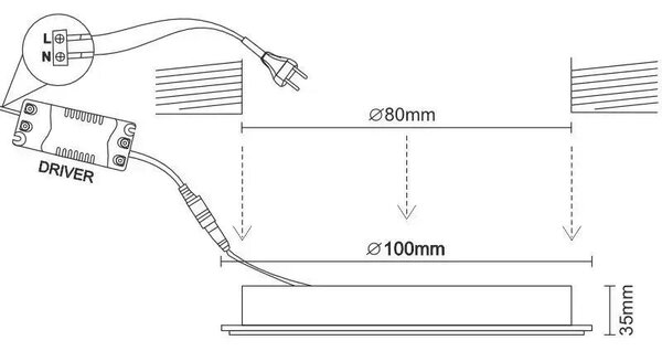 Zapustený LED panel kruh 7,5W / 4000K / biely
