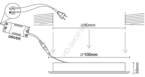 NEDES zapustený LED panel kruh 7,5W / 4000K / biely+strieborný prúžok (LDL321WS)