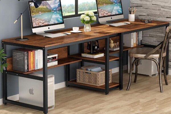 Hanah Home - Dizajnový pracovný dvojstôl IKILI II 240 cm, MDF, hnedý