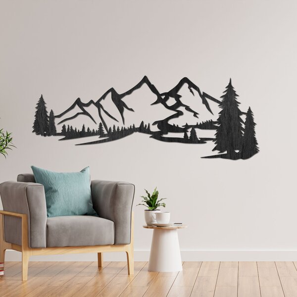 Drevený obraz na stenu hory - Prírodná Silueta Pohoria | FATA: Preglejka - Čierna farba 55 x 20 cm 4082-78396 PR0414