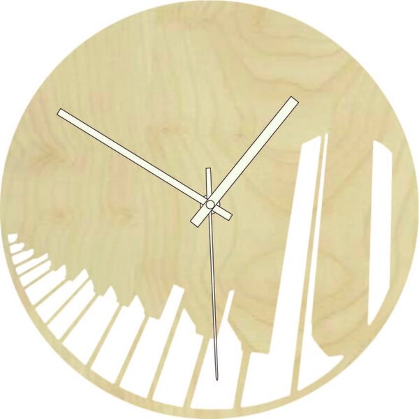 Drevené hodiny klavír symfónia čierne aj farebné - BUBO: Farba biela RAL 9010 Prírodná preglejka - Topoľ natural 30 cm 4083-60696 PR0415 plywood