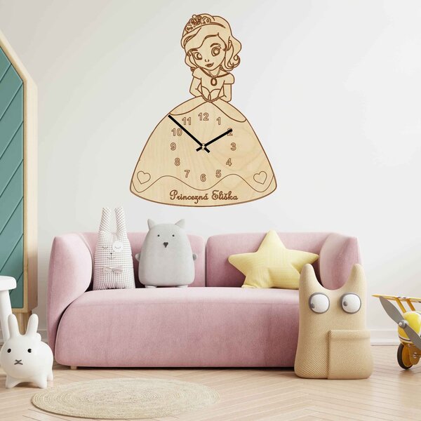 Drevené hodiny pre deti - Princezná s menom | SENTOP PR0440: Strieborné ručičky Preglejka - Silver farba 40 x 30 cm 4164-64148 PR0440