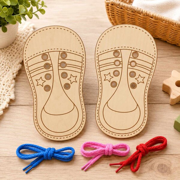 Montessori detská drevená topánka - Zaviaž ma! 1ks| SENTOP: 15 x 8 cm 4149-63803 H010