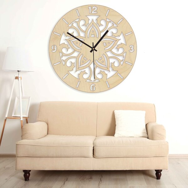 Drevené nástenné hodiny Mandala Harmónia| FION: Strieborné ručičky Prírodná preglejka - Topoľ natural 30 cm 4165-64336 PR0441