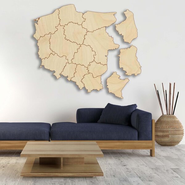 Drevená nástenná mapa Poľská republika - 16 dielikov | SENTOP M003: Preglejka - Silver farba Rozmer 60 x 60 cm 4181-65556 M003