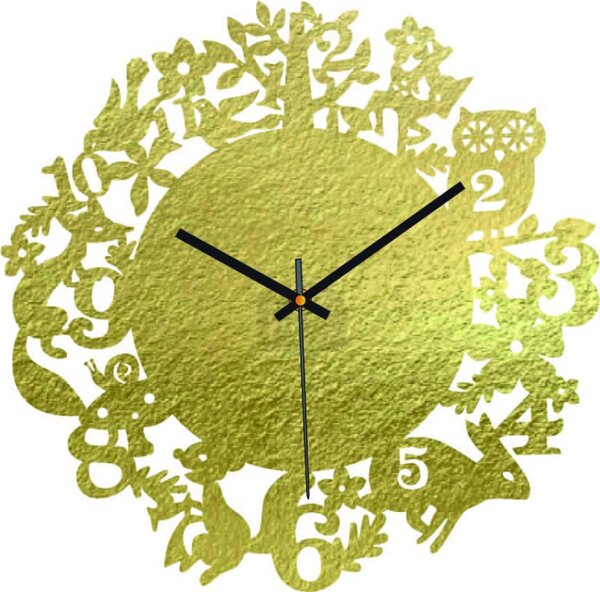 Hodiny z dreva - Lesné zvieratá - Čierne aj farebné | SENTOP PR0451: Strieborné ručičky Prírodná preglejka - Topoľ natural 30 cm 4175-65195 PR0451 plywood