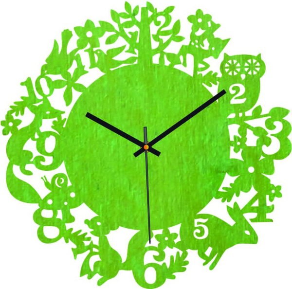 Hodiny z dreva - Lesné zvieratá - Čierne aj farebné | SENTOP PR0451: Strieborné ručičky Prírodná preglejka - Topoľ natural 30 cm 4175-65195 PR0451 plywood