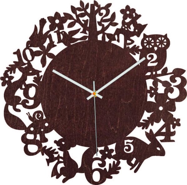 Hodiny z dreva - Lesné zvieratá - Čierne aj farebné | SENTOP PR0451: Strieborné ručičky Prírodná preglejka - Topoľ natural 30 cm 4175-65195 PR0451 plywood