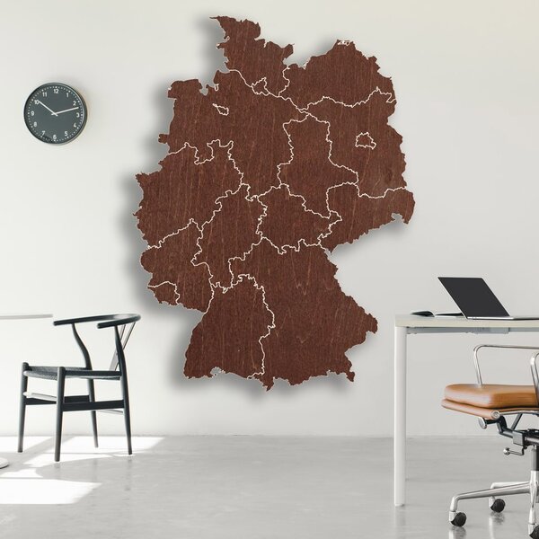 Drevená nástenná mapa Nemecko - 16 dielikov | DOUU: Prírodná preglejka - Topoľ natural 45 x 60 cm 4182-65631 M004