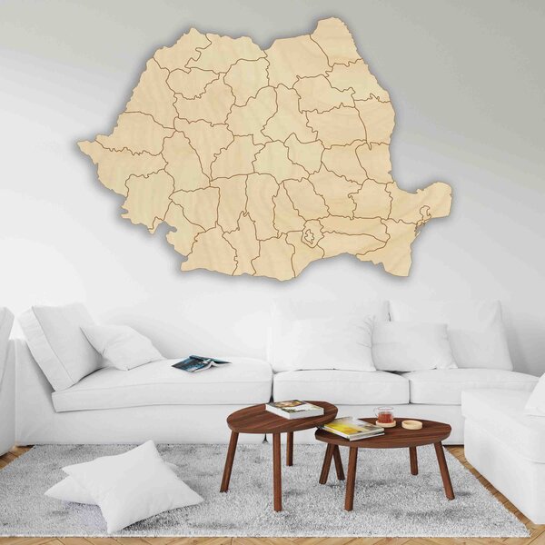 Drevená mapa na stenu Rumunsko - ROMA: Prírodná preglejka - Topoľ natural 40 x 58 cm 4184-65846 M006